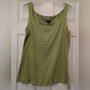 NWT Apt. 9 Women Green Tank Top Y2K Round Neck Lace Trim Plus Size 2X Cotton